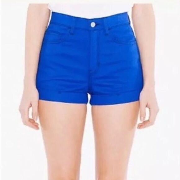 American Apparel Y2K Blue Cotton Denim High Waisted Cuffed Shorts Size 30/31 - Picture 3 of 11